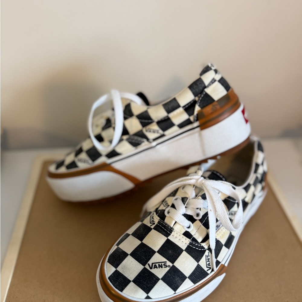 HTF Special Edition Vans Blk and White Checkered Sneakers Low-Top Stacked NWOT